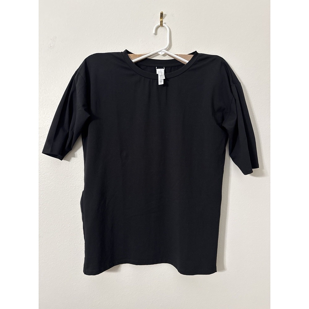 WynneLayers Black Tunic Top Size M Side Slits Stretch Cotton Spandex Blend